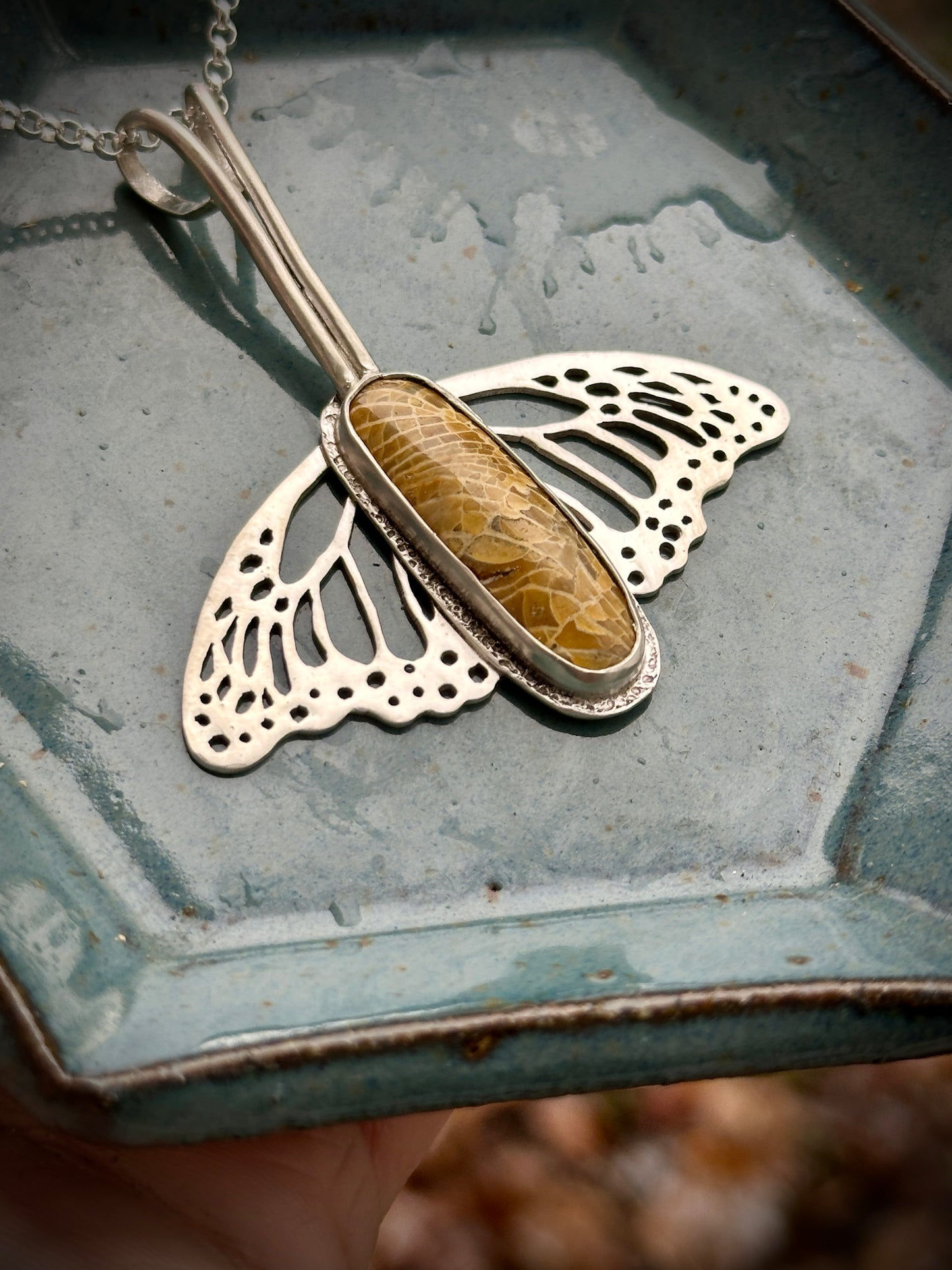 Fossilized Coral winged necklace