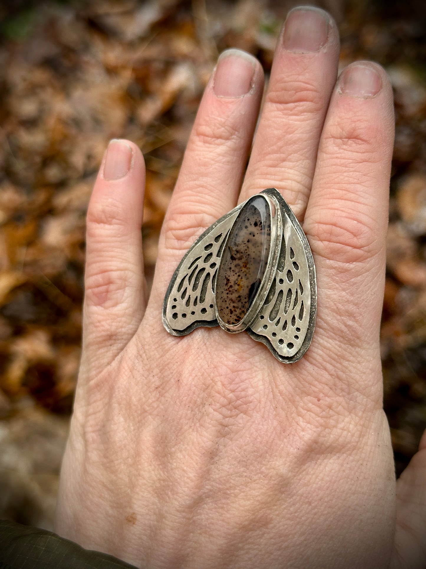 Winged Montana Agate Ring size 9