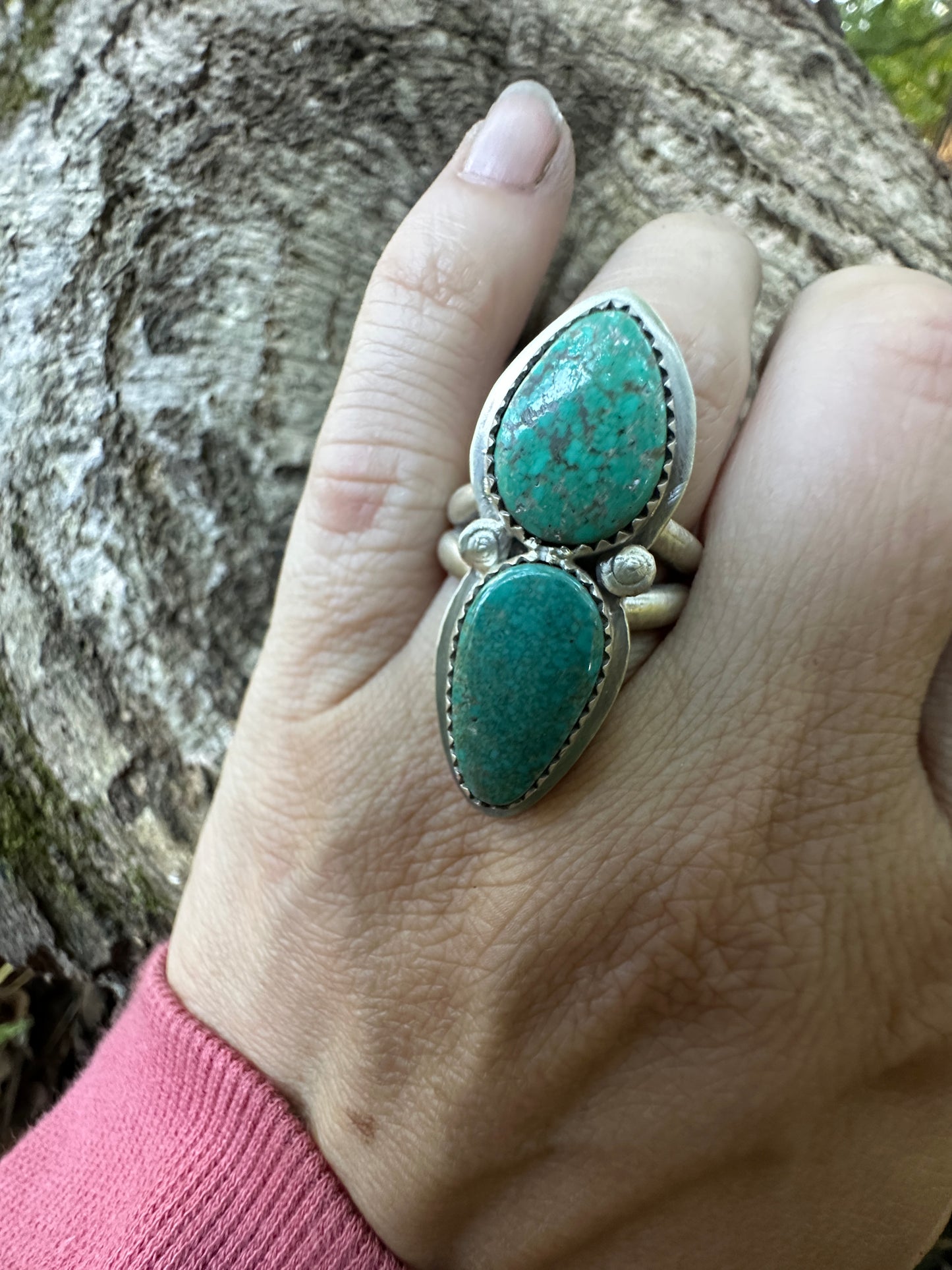 Turquoise Snail Shell duo ring size 7.75
