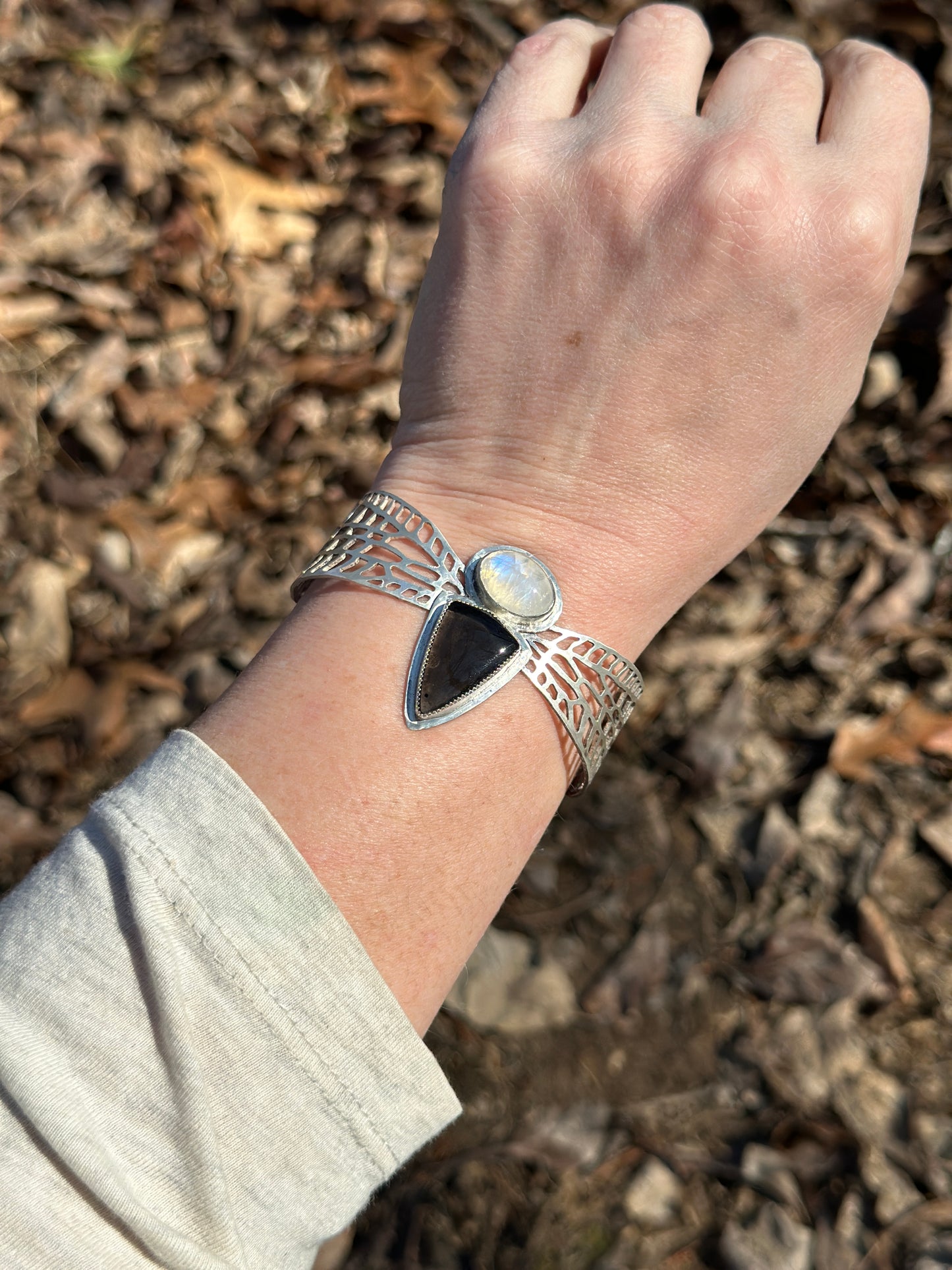 Moonstone and Black Obsidian Dragonfly Cuff