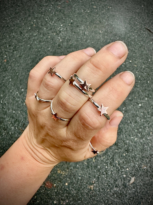 Silver and copper star recycled ring stackers