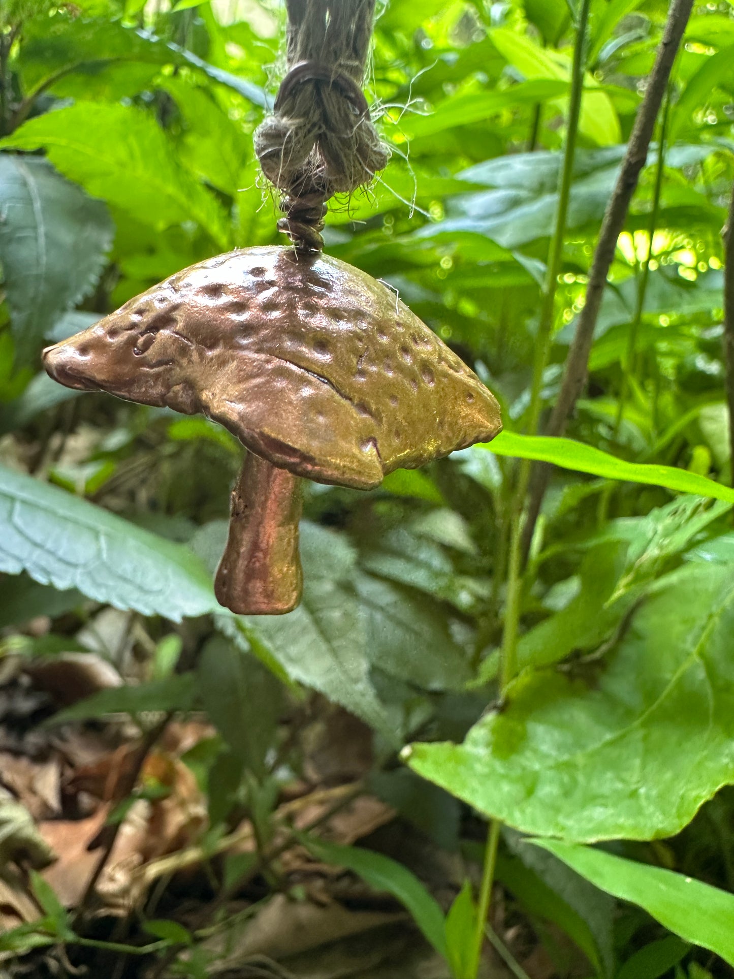 Mushie Bell - recycled copper metal clay mushroom