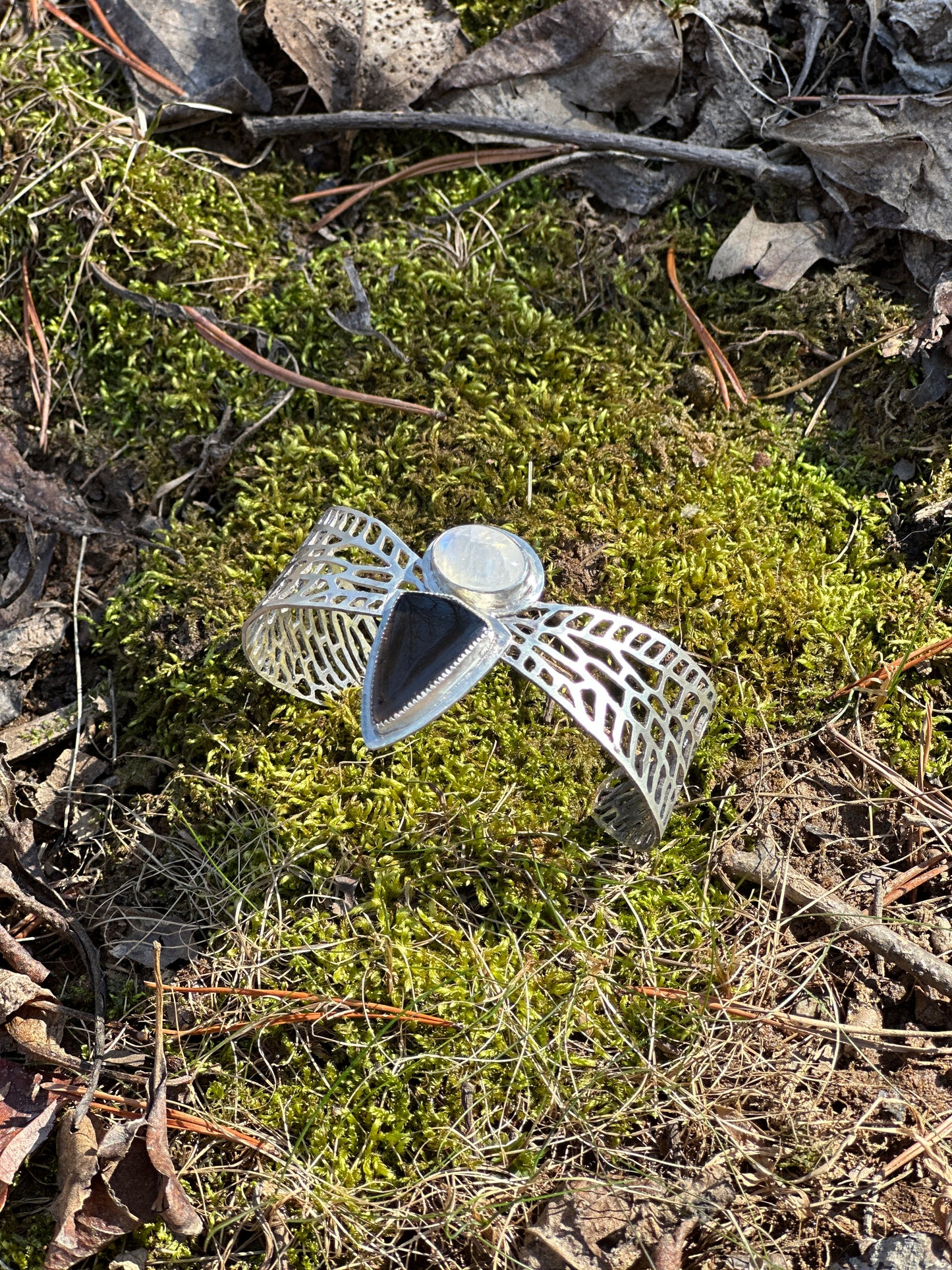 Moonstone and Black Obsidian Dragonfly Cuff