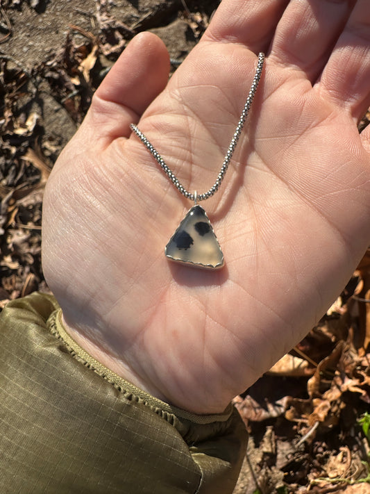 Spotty montana agate triangle necklace