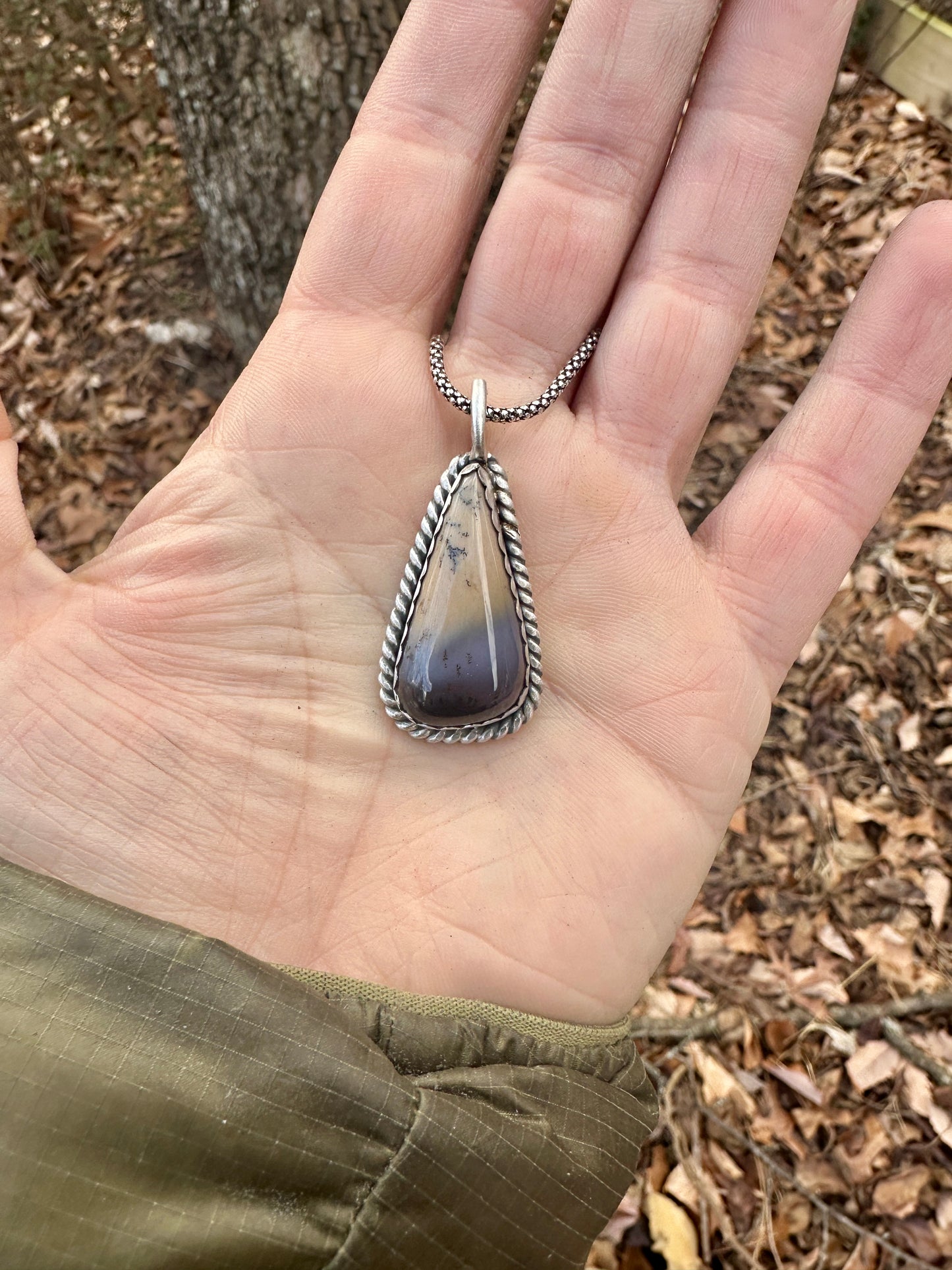 Amethyst sage triangle pendant necklace