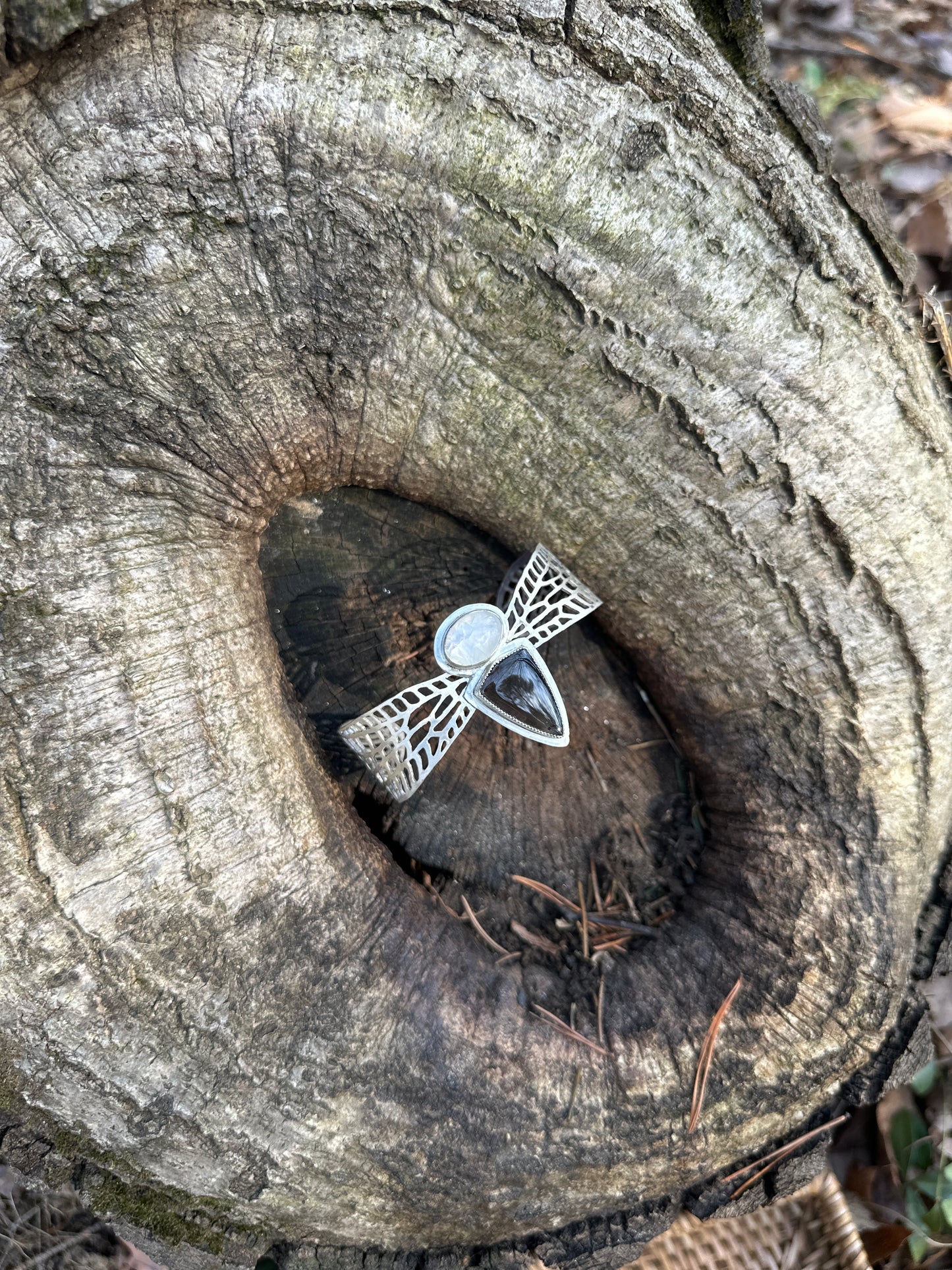 Moonstone and Black Obsidian Dragonfly Cuff