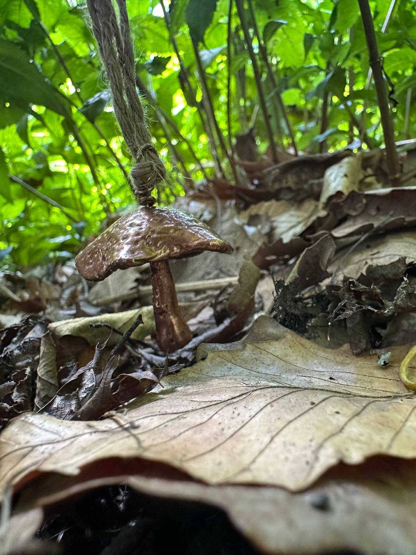 Mushie Bell - recycled copper metal clay mushroom