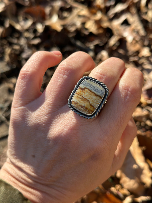 Picture jasper square ring size 8