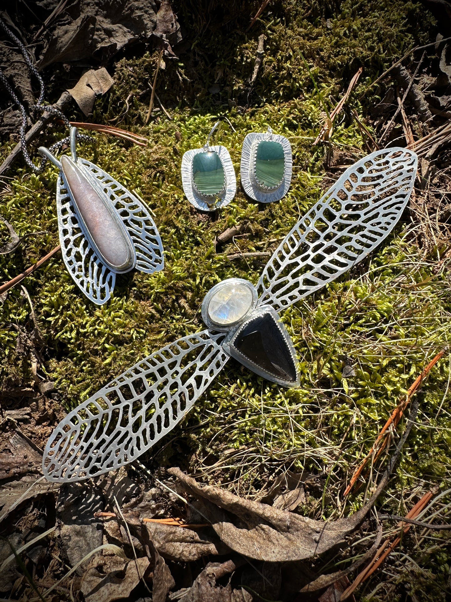 Moonstone and Black Obsidian Dragonfly Cuff