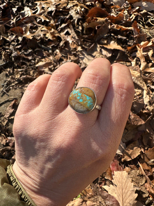 Round royston ribbon turquoise ring size 8