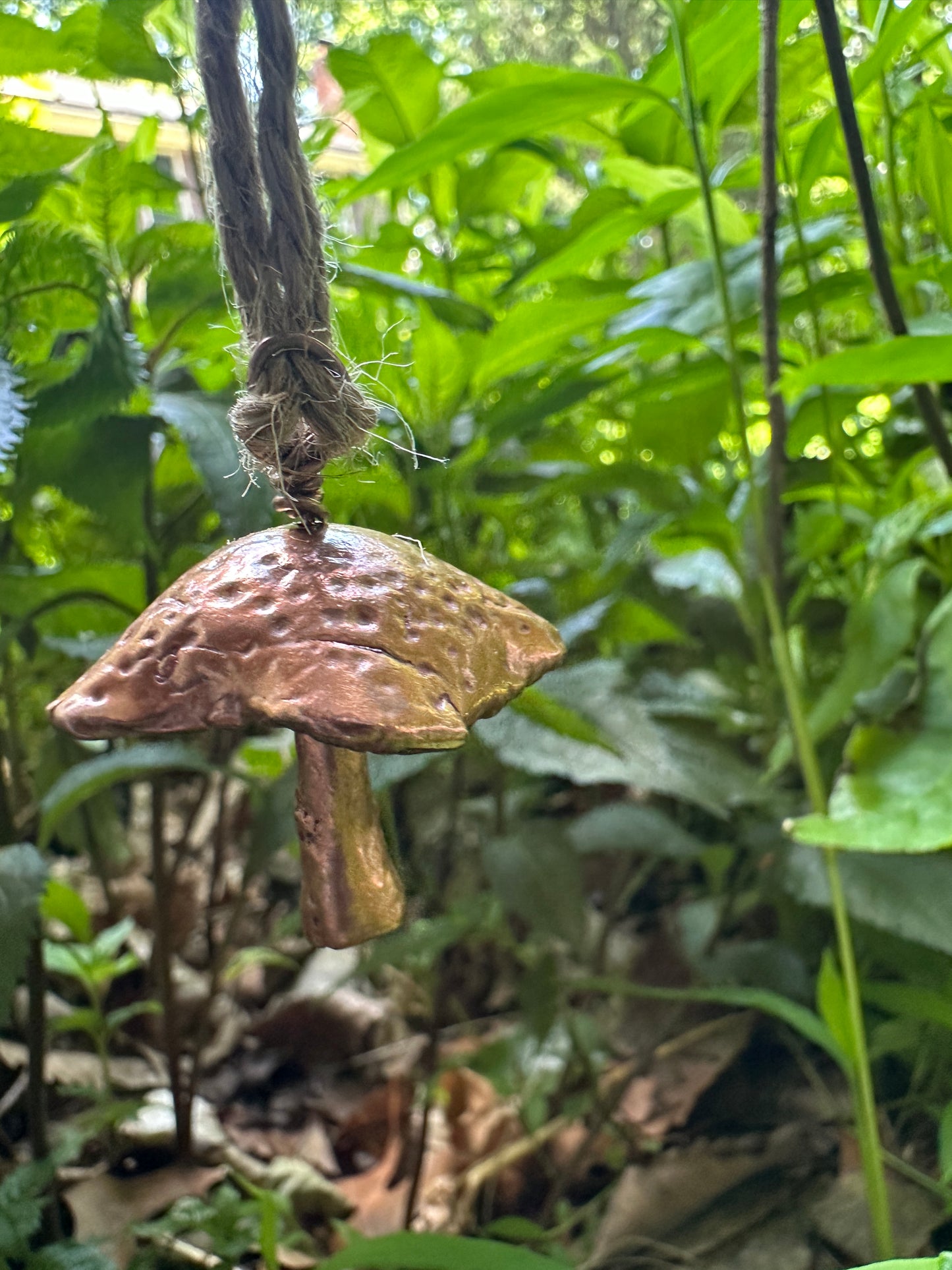 Mushie Bell - recycled copper metal clay mushroom