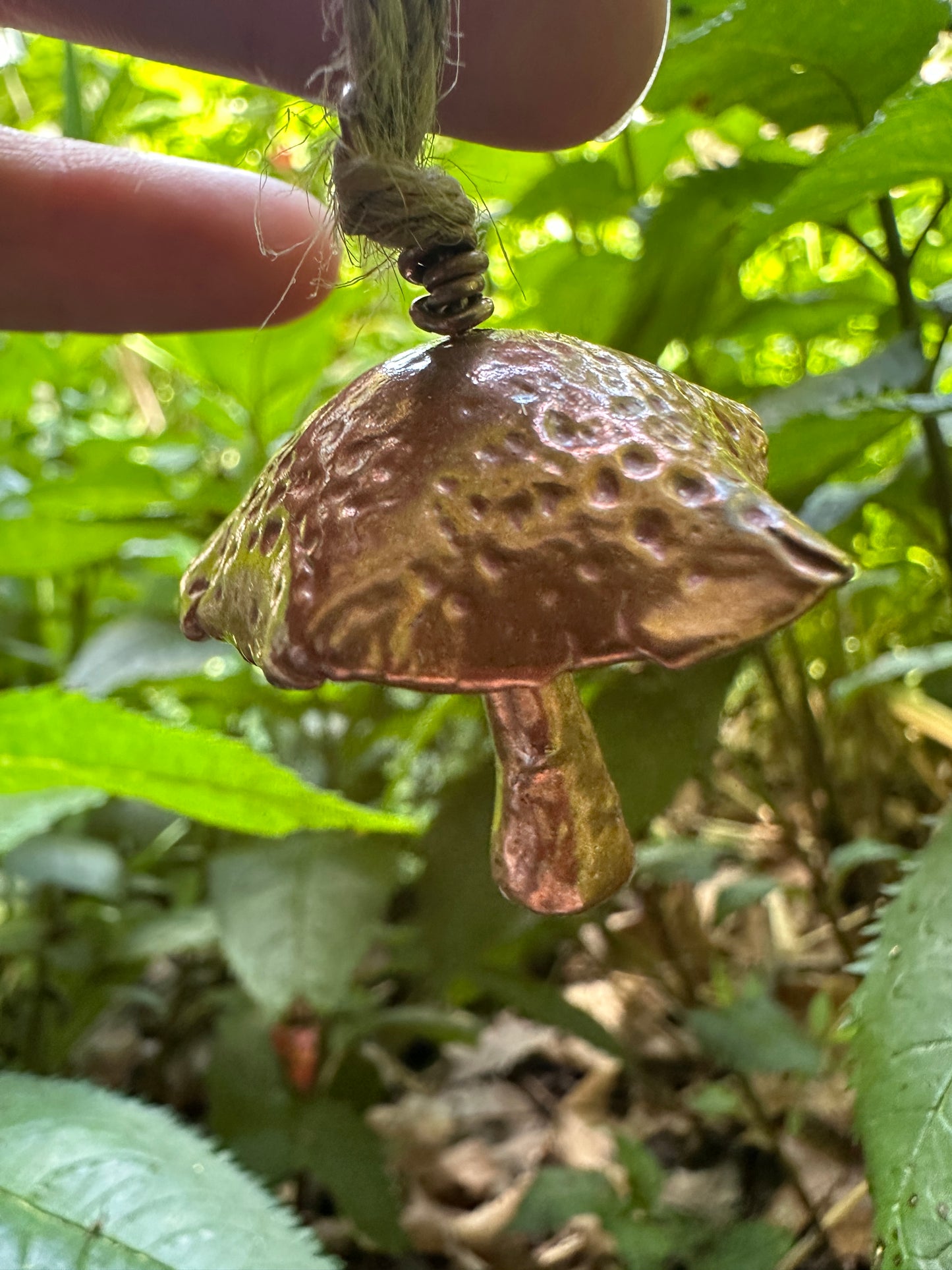 Mushie Bell - recycled copper metal clay mushroom