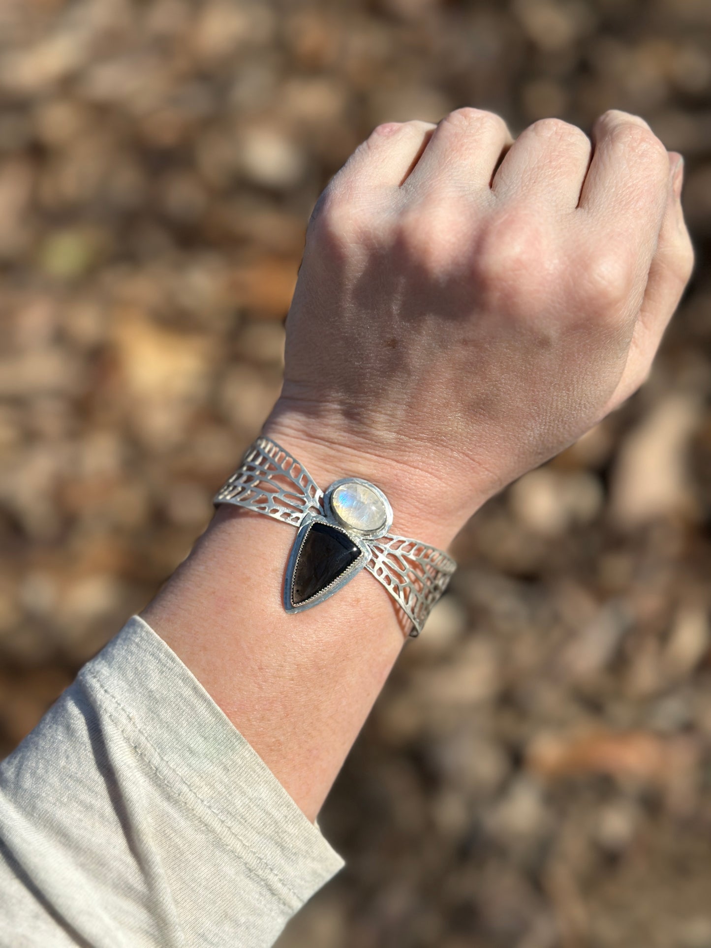 Moonstone and Black Obsidian Dragonfly Cuff