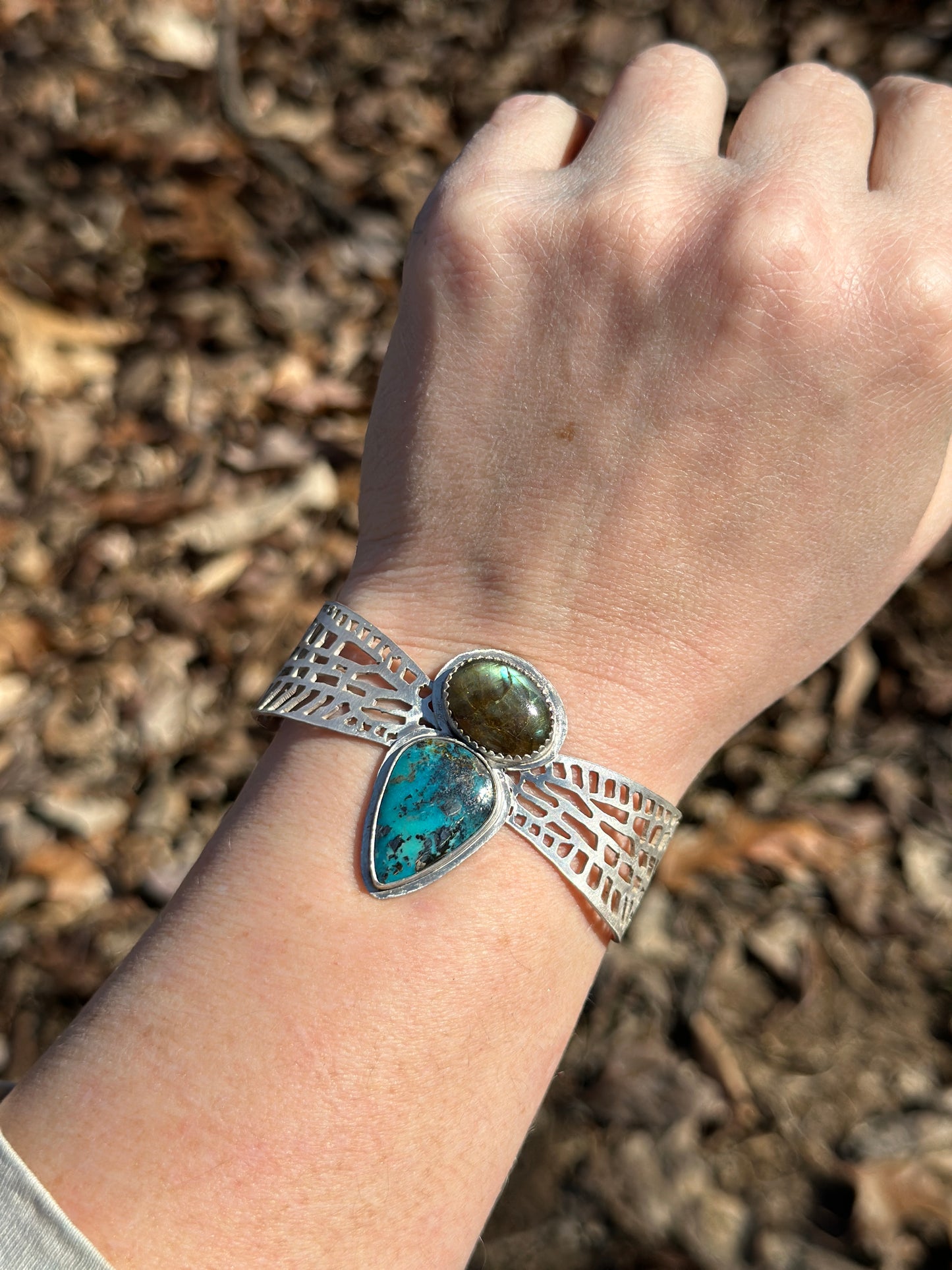 Labradorite and morenci 2 / nacozari turquoise Dragonfly Cuff