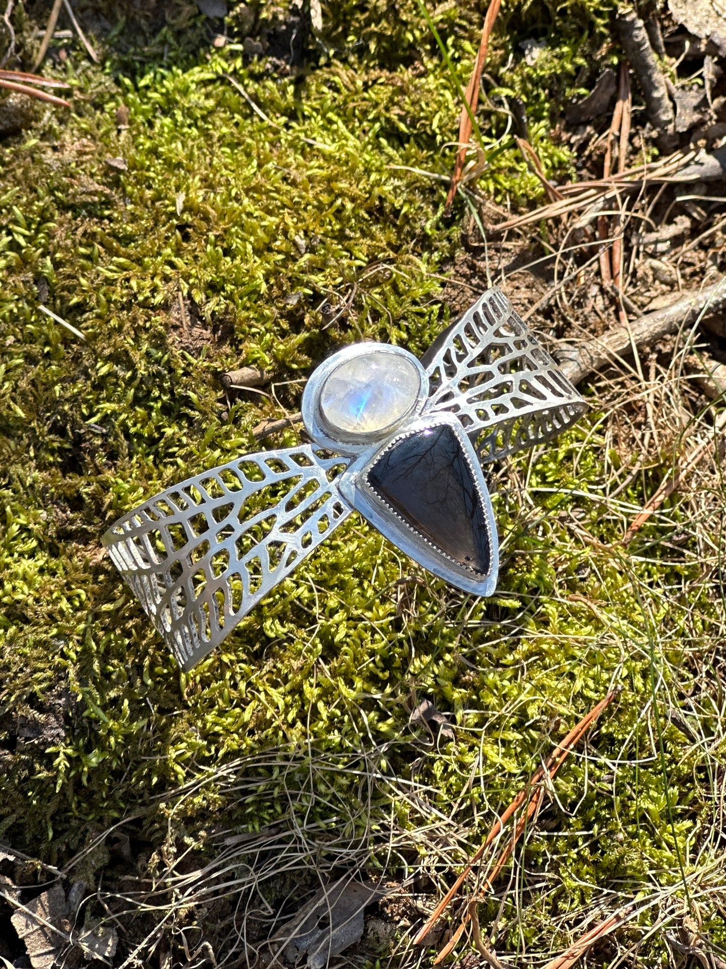 Moonstone and Black Obsidian Dragonfly Cuff