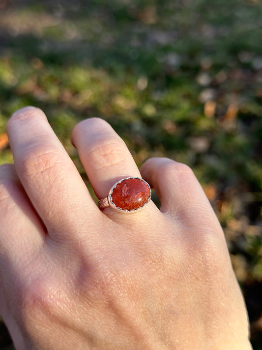 Red Horn Coral Ring - size 6.5