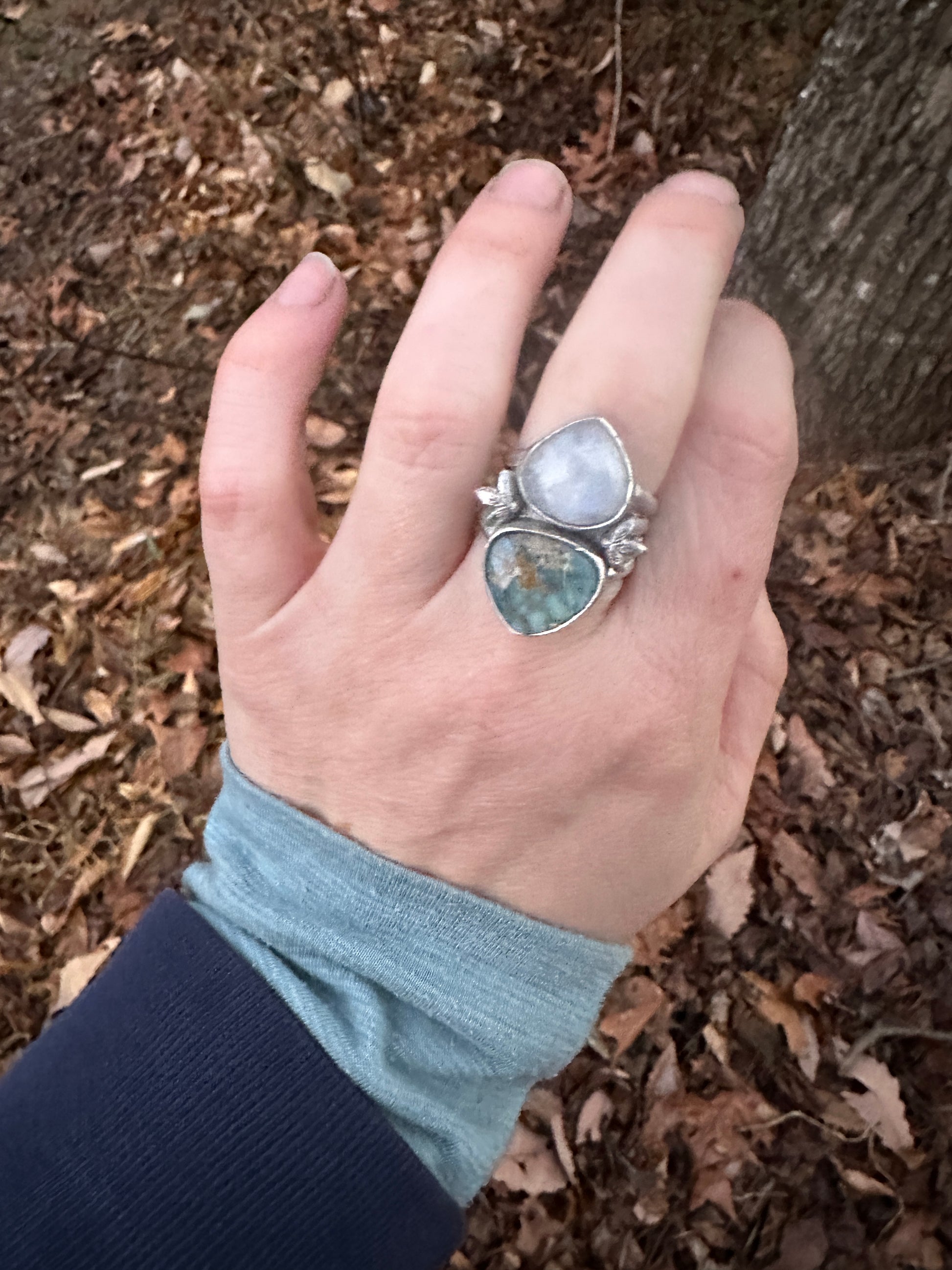 Moonstone and variscite ring - size 8.25 – Bean and Bear Studio