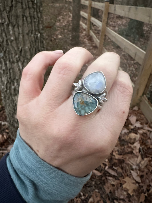 Moonstone and variscite ring - size 8.25