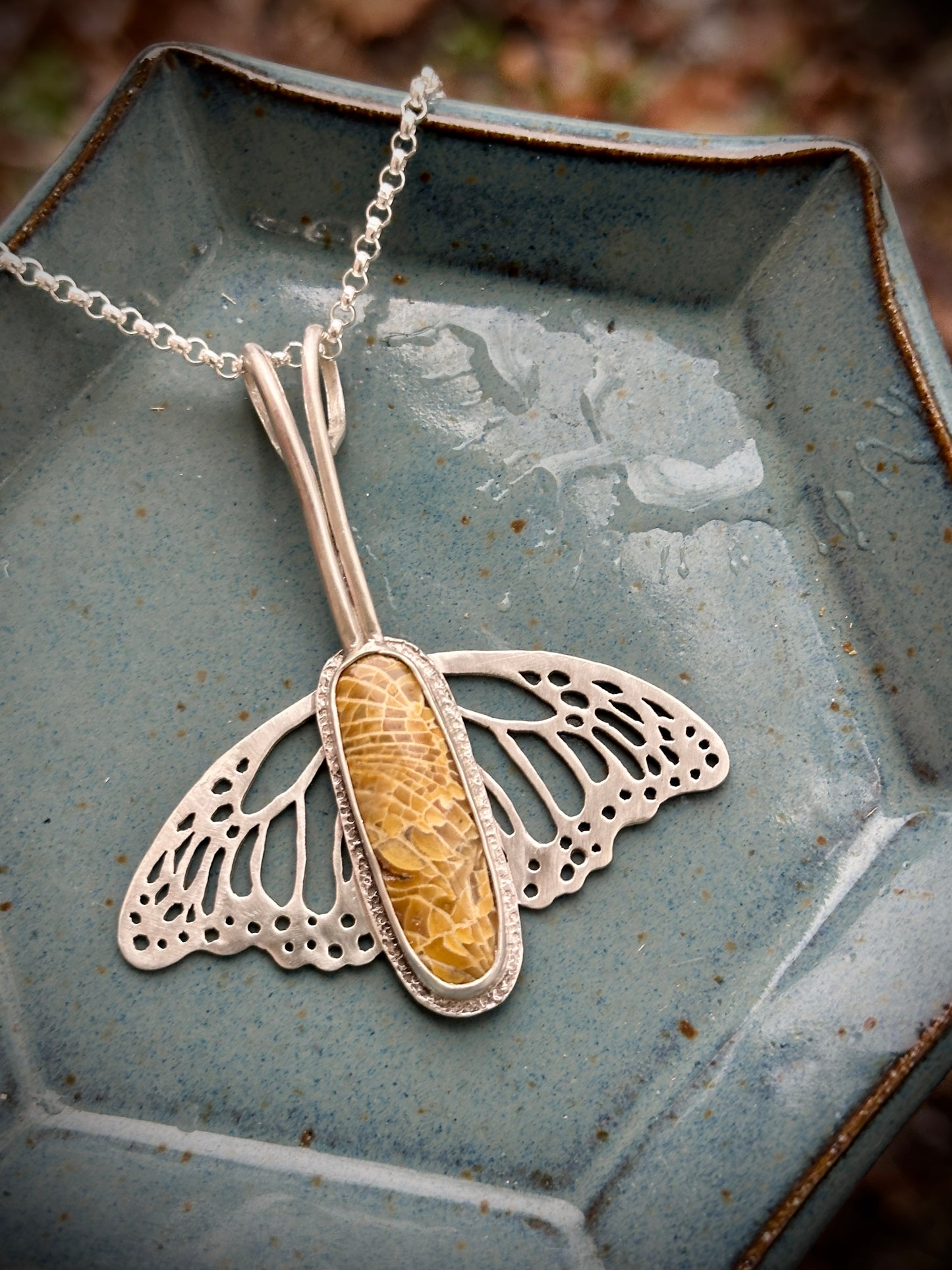 Fossilized Coral winged necklace