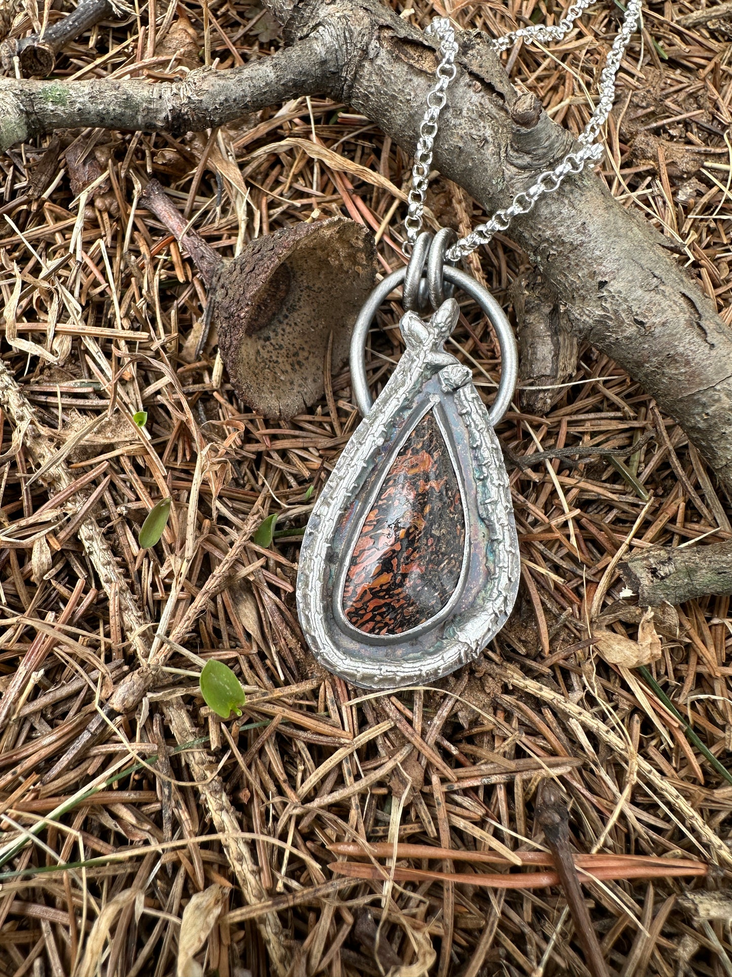 Dino bone pink/red teardrop ephemeral necklace