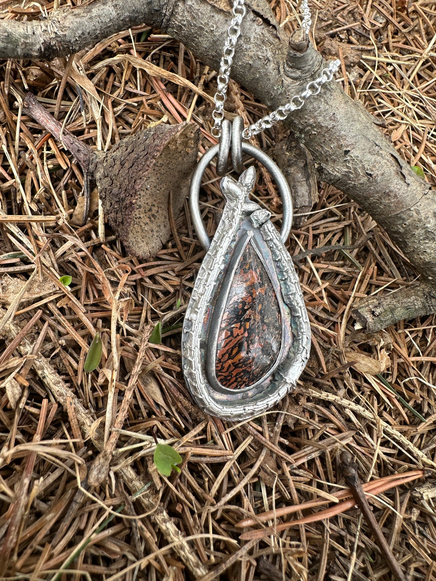 Dino bone pink/red teardrop ephemeral necklace