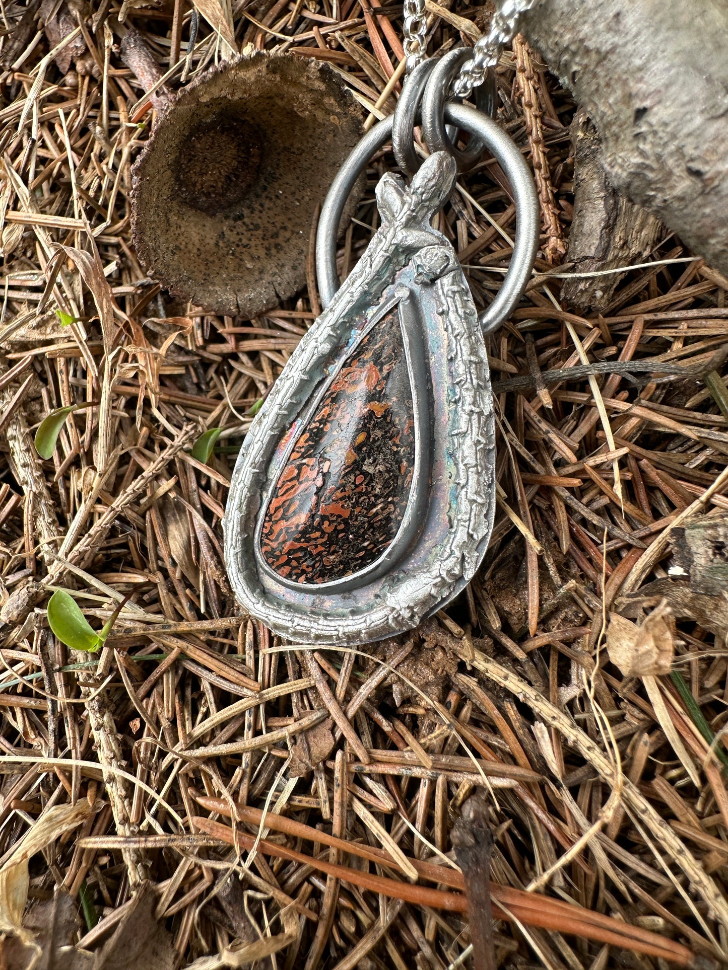 Dino bone pink/red teardrop ephemeral necklace