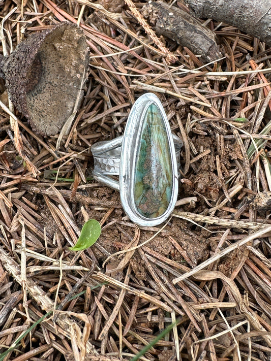 Vistaite Elongated teardrop Jasper Ring -  size 6.75
