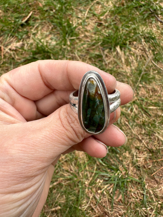 Teardrop Down River Jasper Ring -  size 9.75