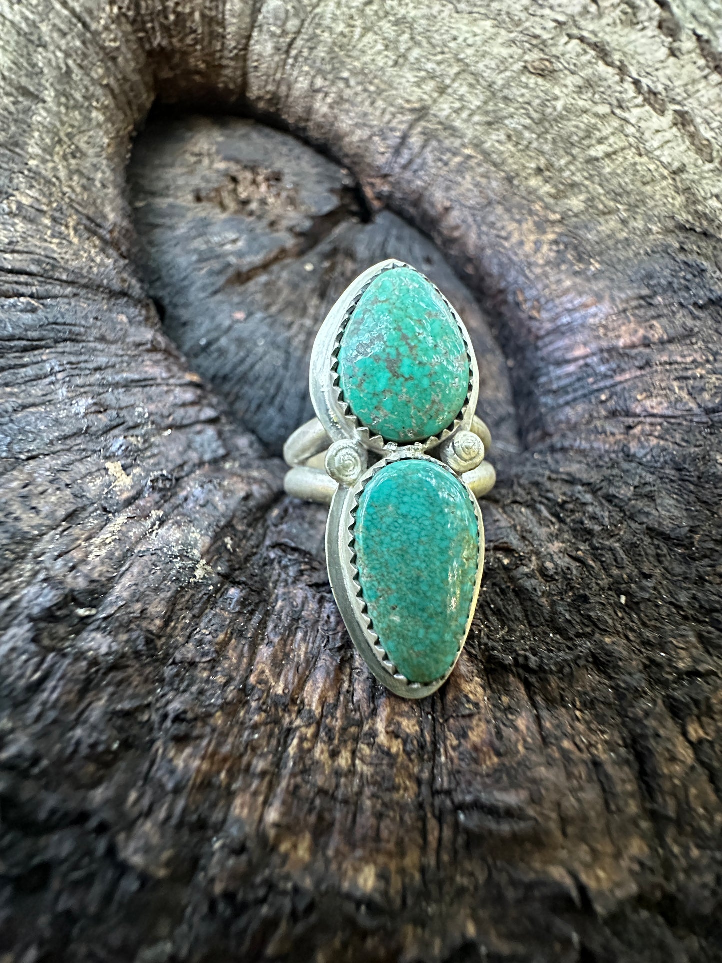 Turquoise Snail Shell duo ring size 7.75