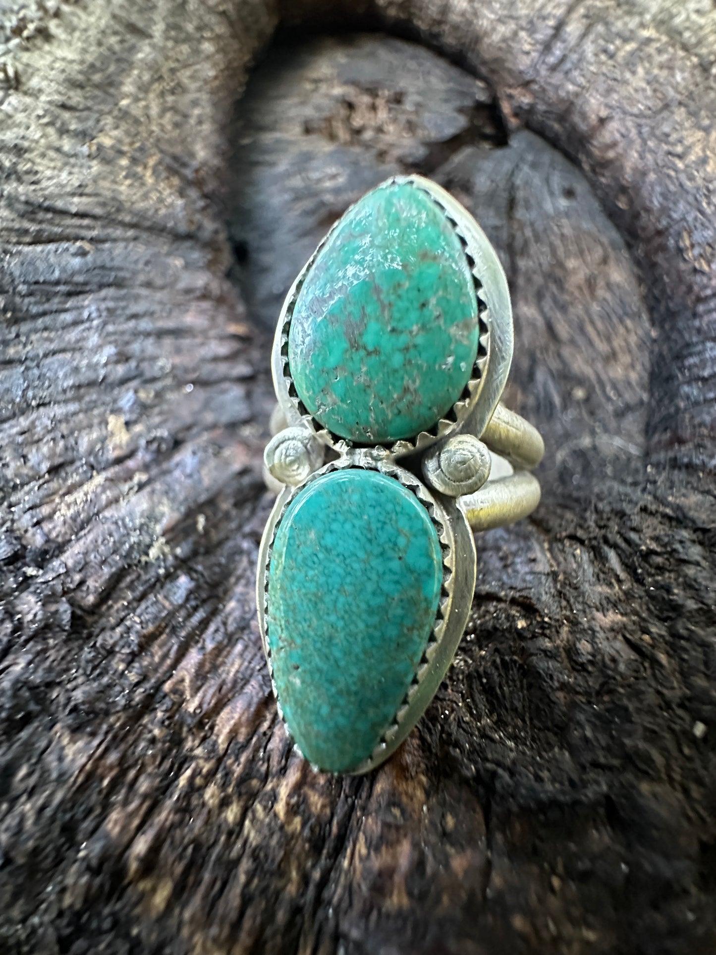 Turquoise Snail Shell duo ring size 7.75