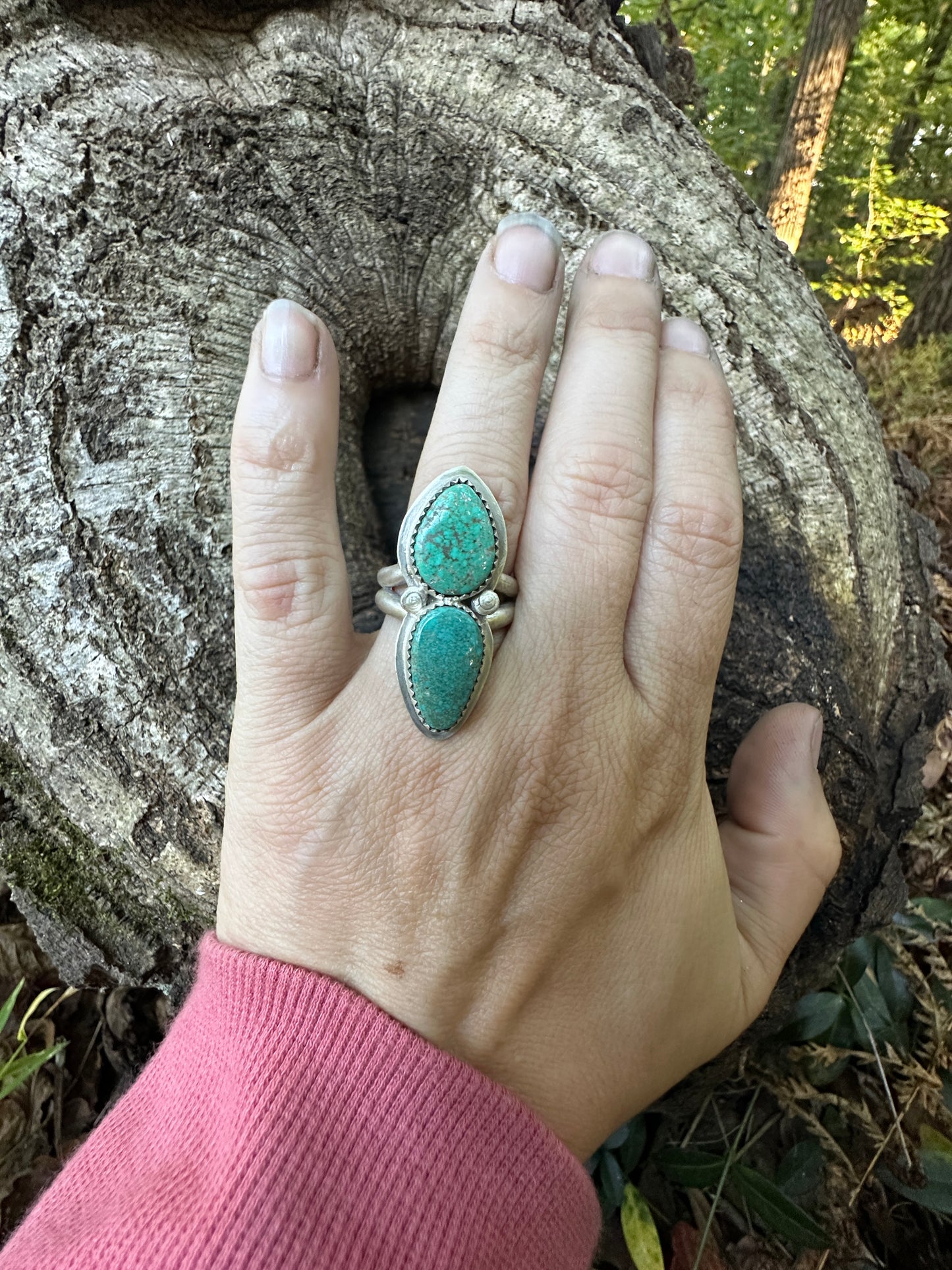 Turquoise Snail Shell duo ring size 7.75
