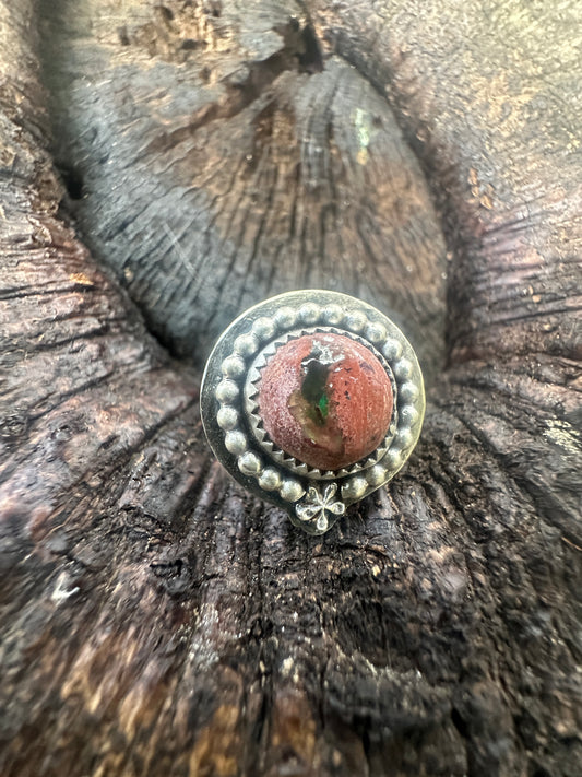 Fire Opal beaded ring - size 7