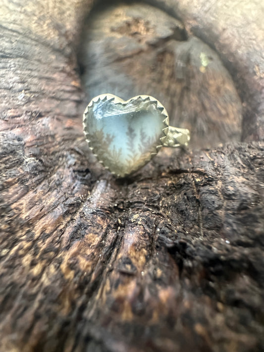 Heart Dendritic Agate ring - size 7.75