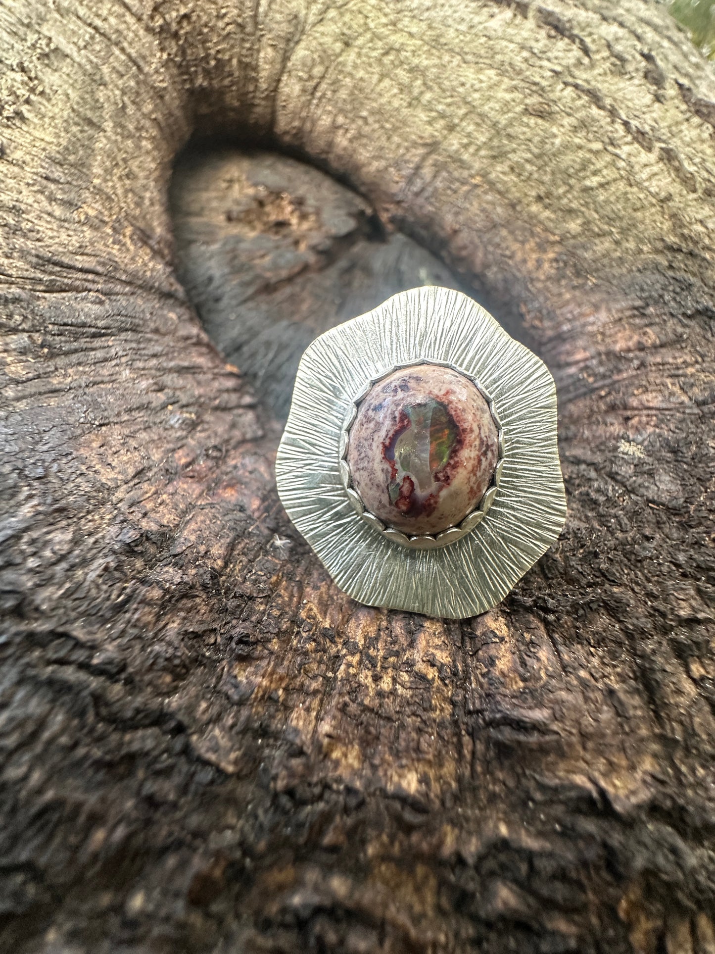 Organic Fire Opal burst ring - size 8