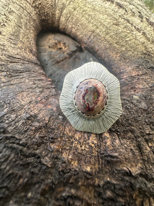 Organic Fire Opal burst ring - size 8