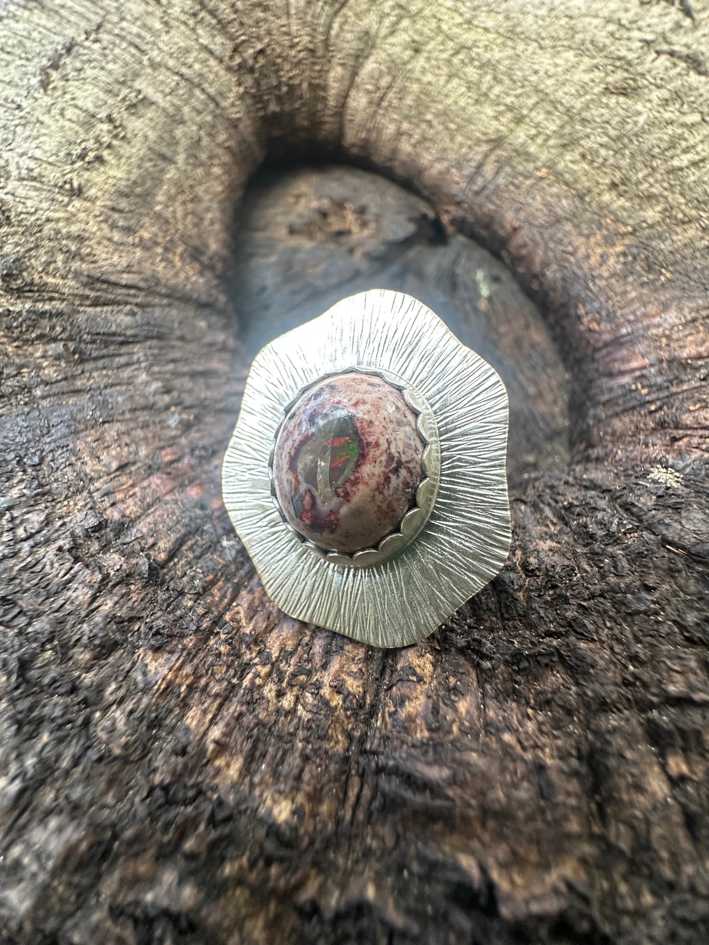 Organic Fire Opal burst ring - size 8