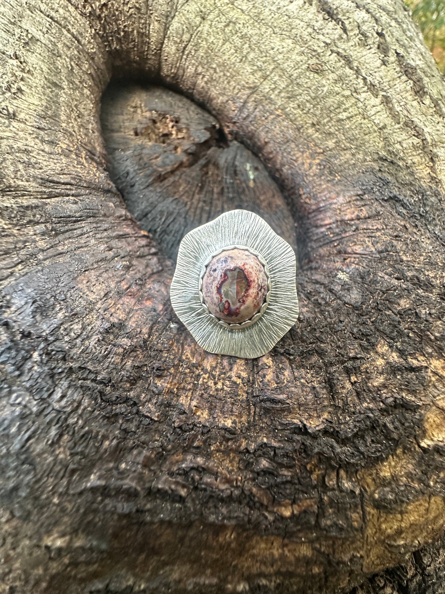 Organic Fire Opal burst ring - size 8