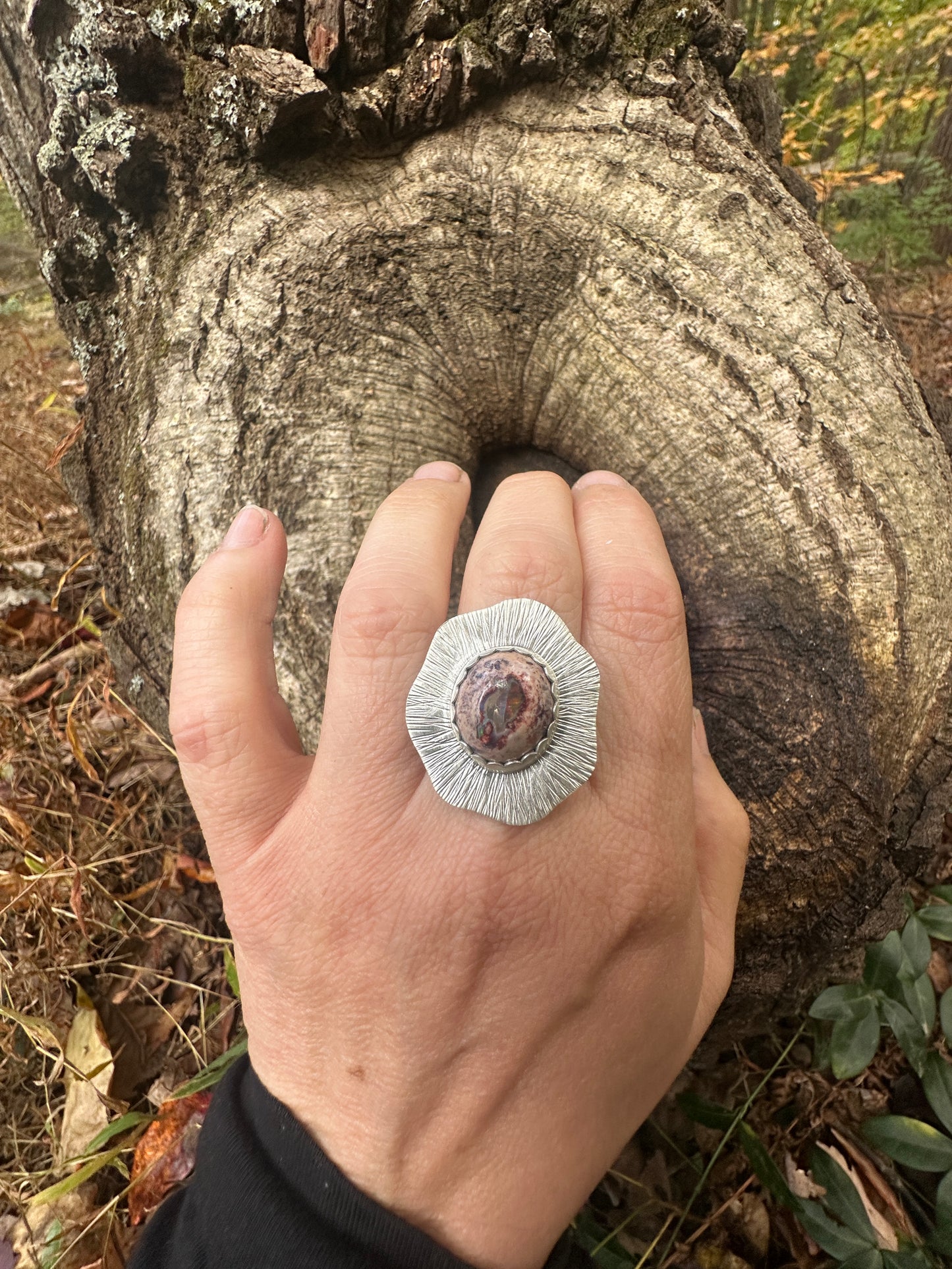 Organic Fire Opal burst ring - size 8