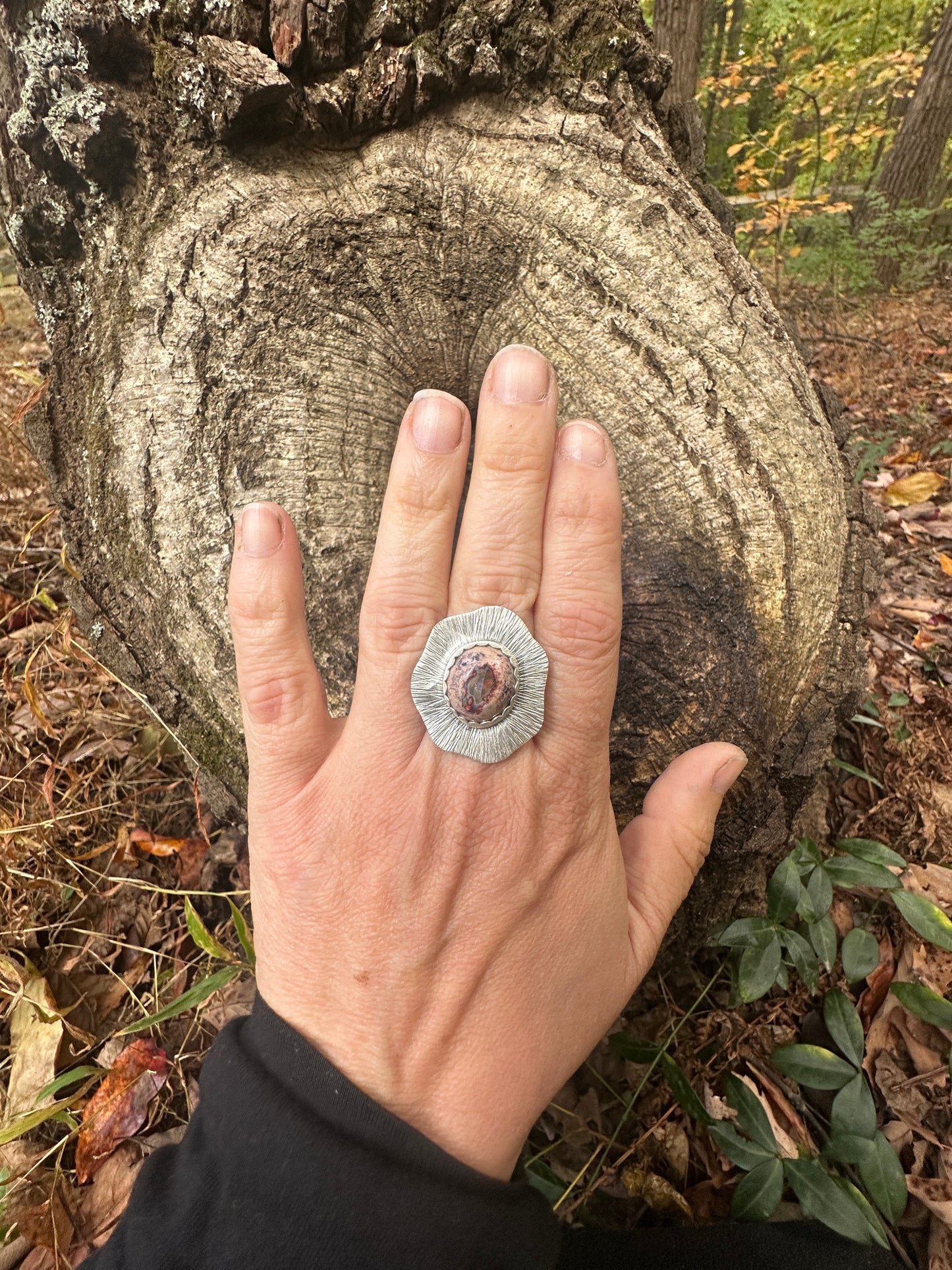Organic Fire Opal burst ring - size 8