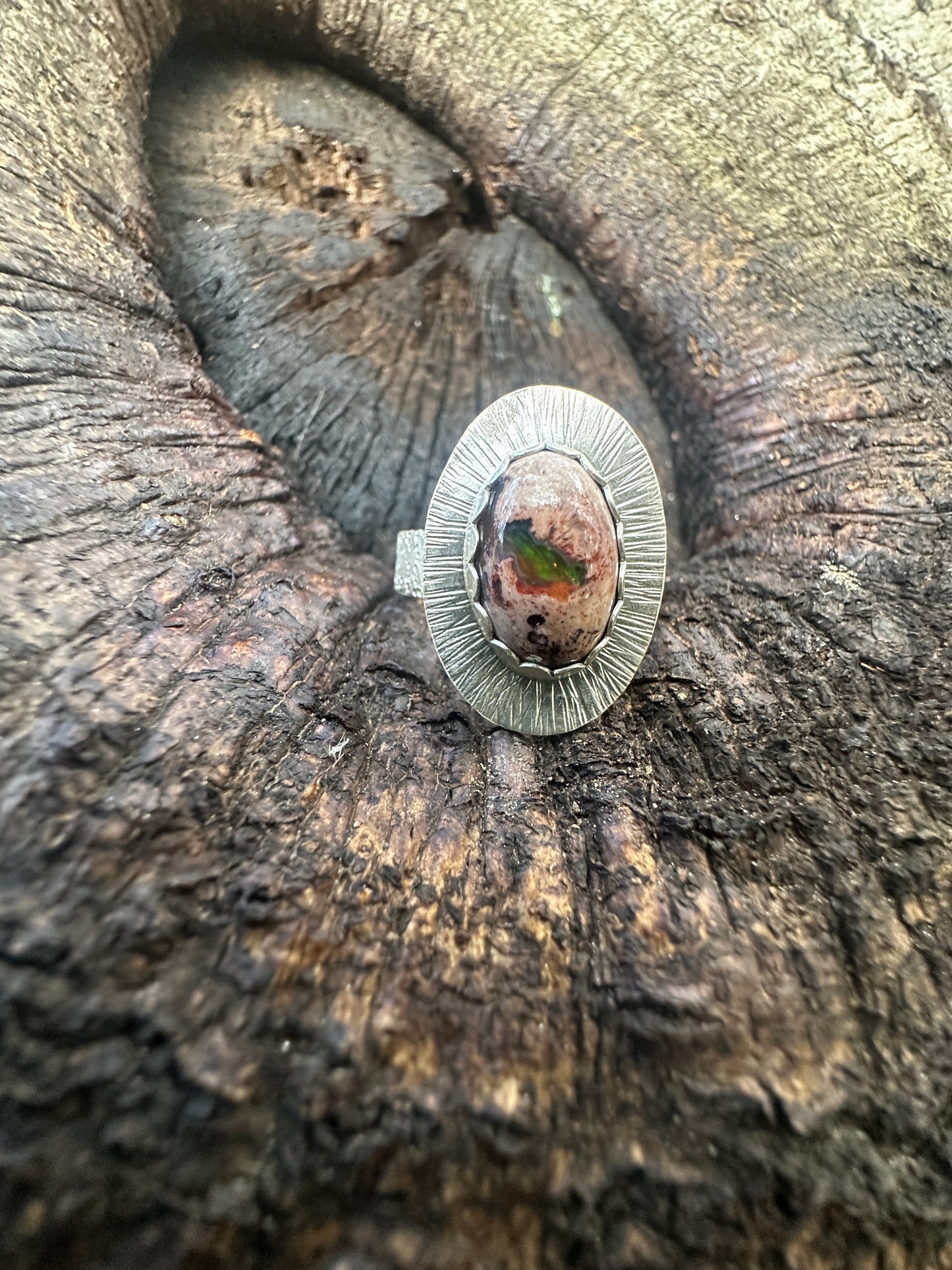 Fire Opal burst ring - size 10.5