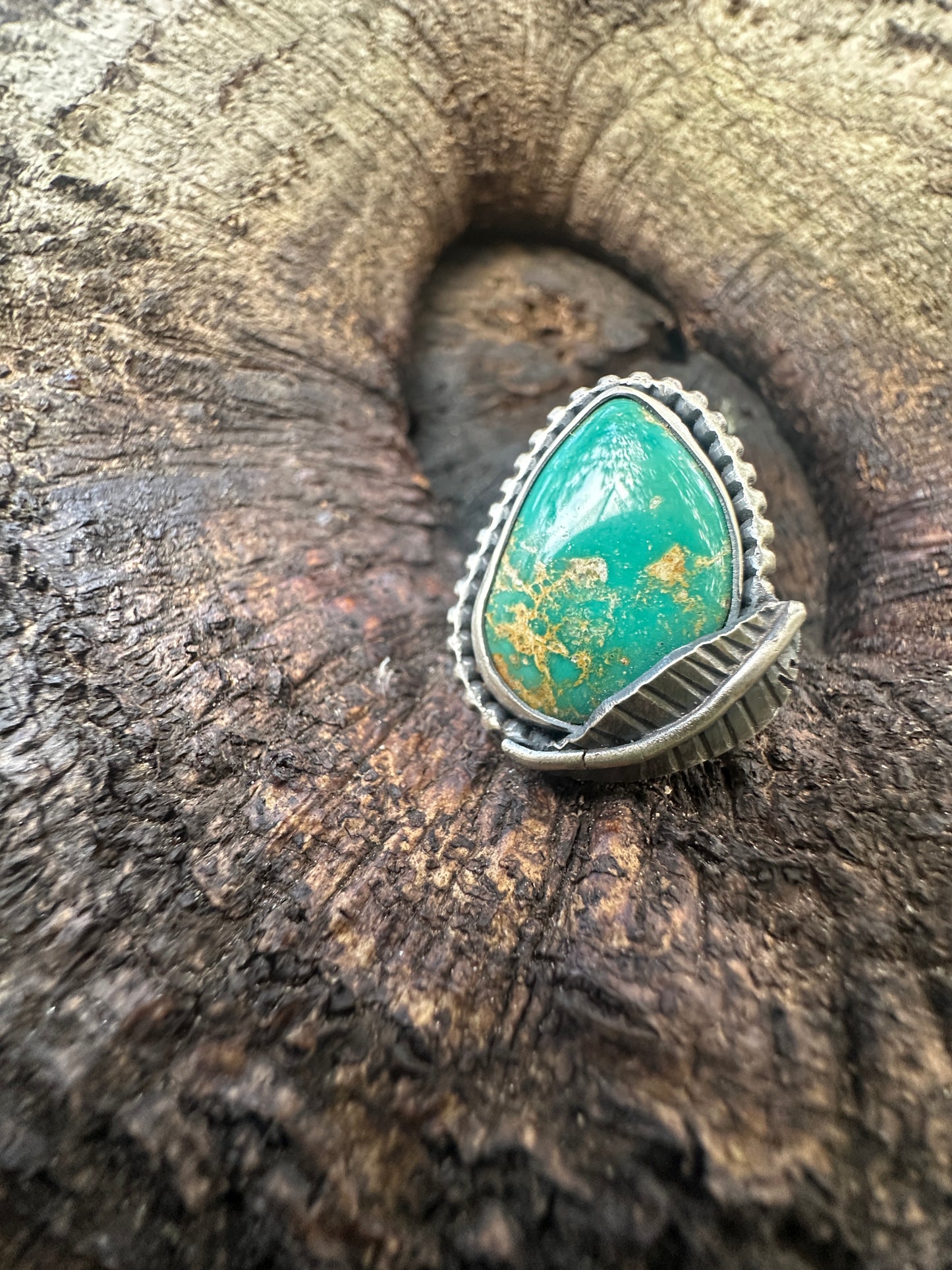 Turquoise and Feather ring size 8.5
