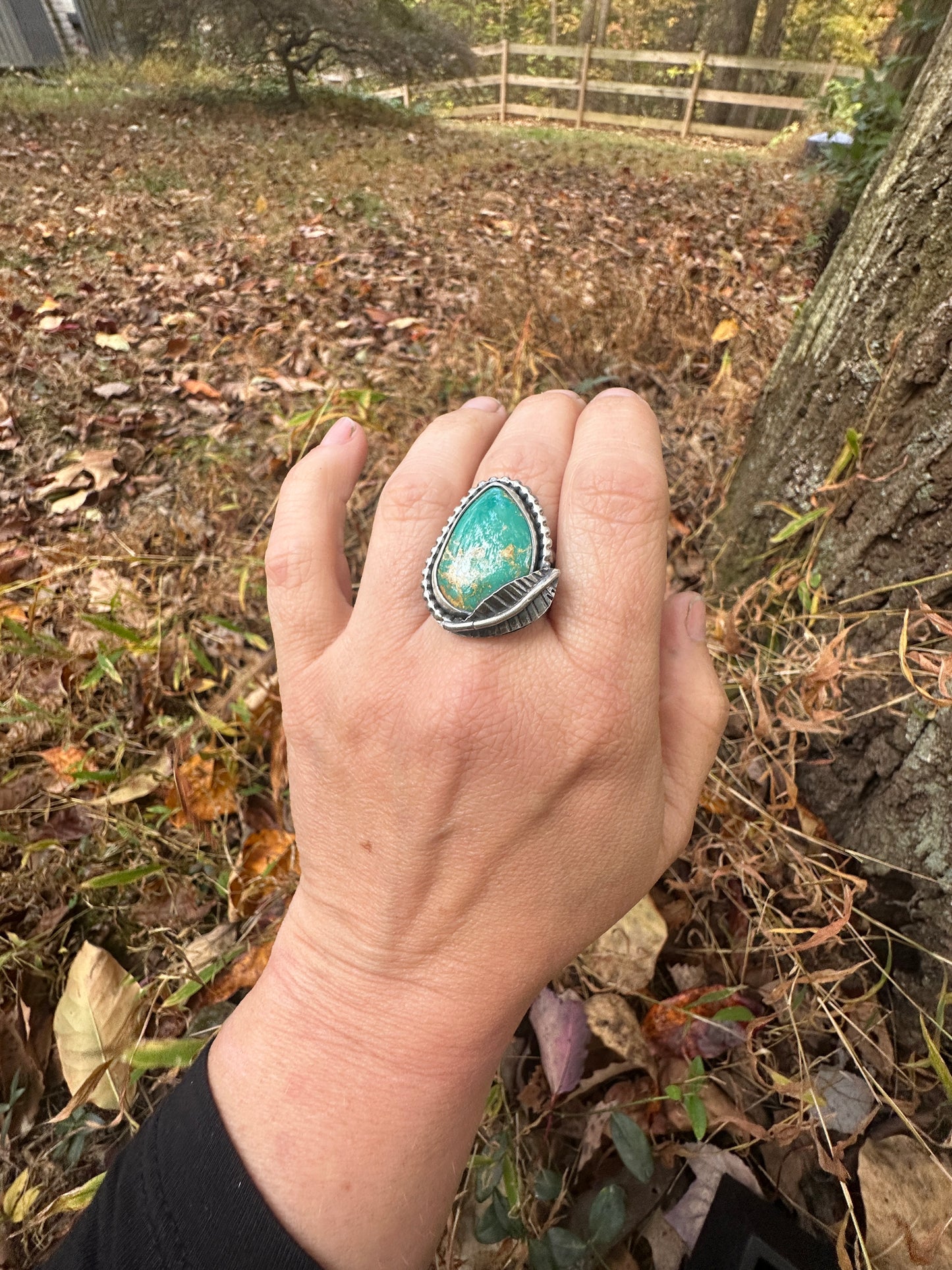 Turquoise and Feather ring size 8.5