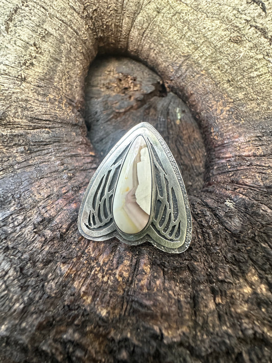 White Willow Jasper winged Ring size 7.5