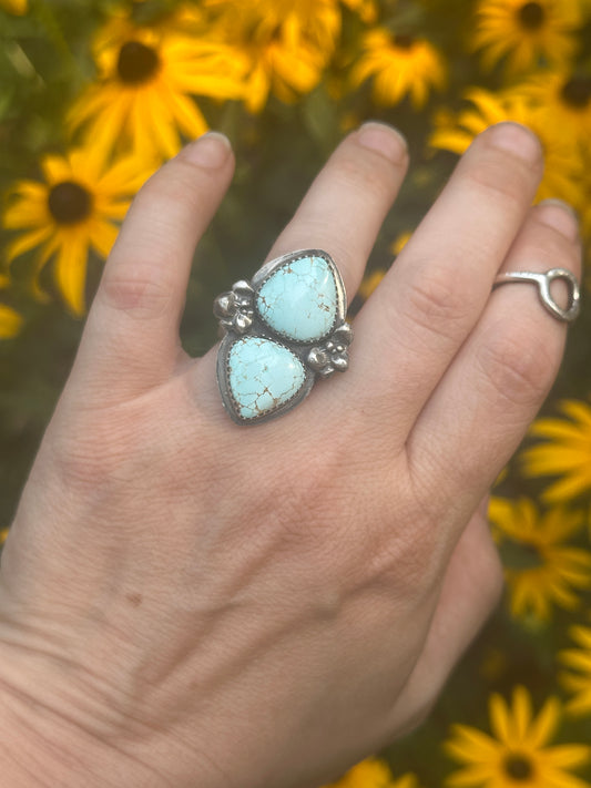 Light Turquoise + Succulent duo ring size 7