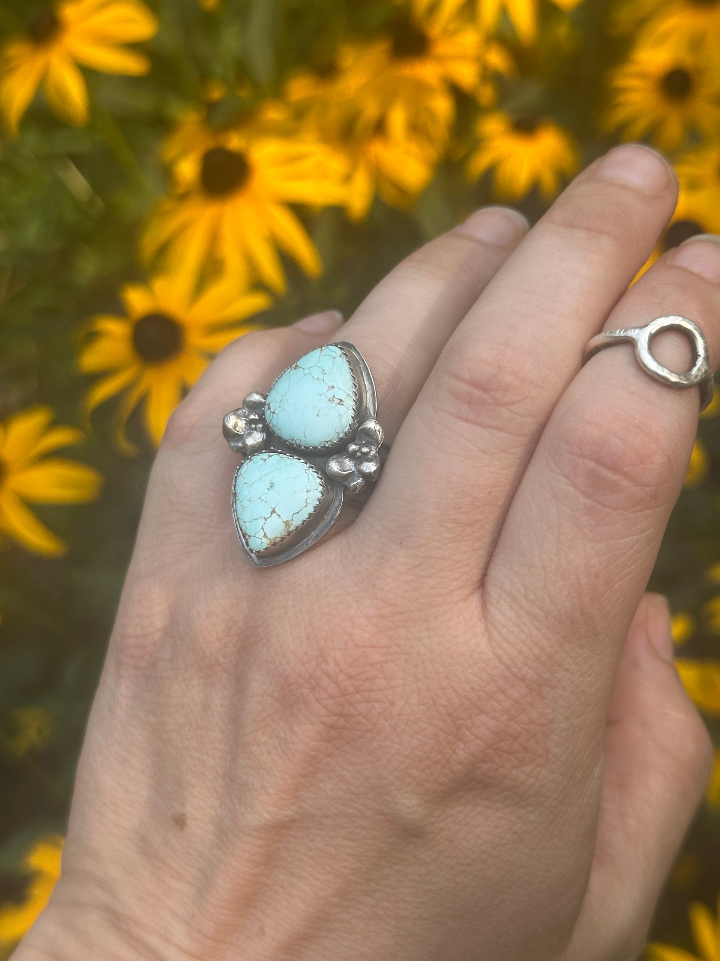 Light Turquoise + Succulent duo ring size 7