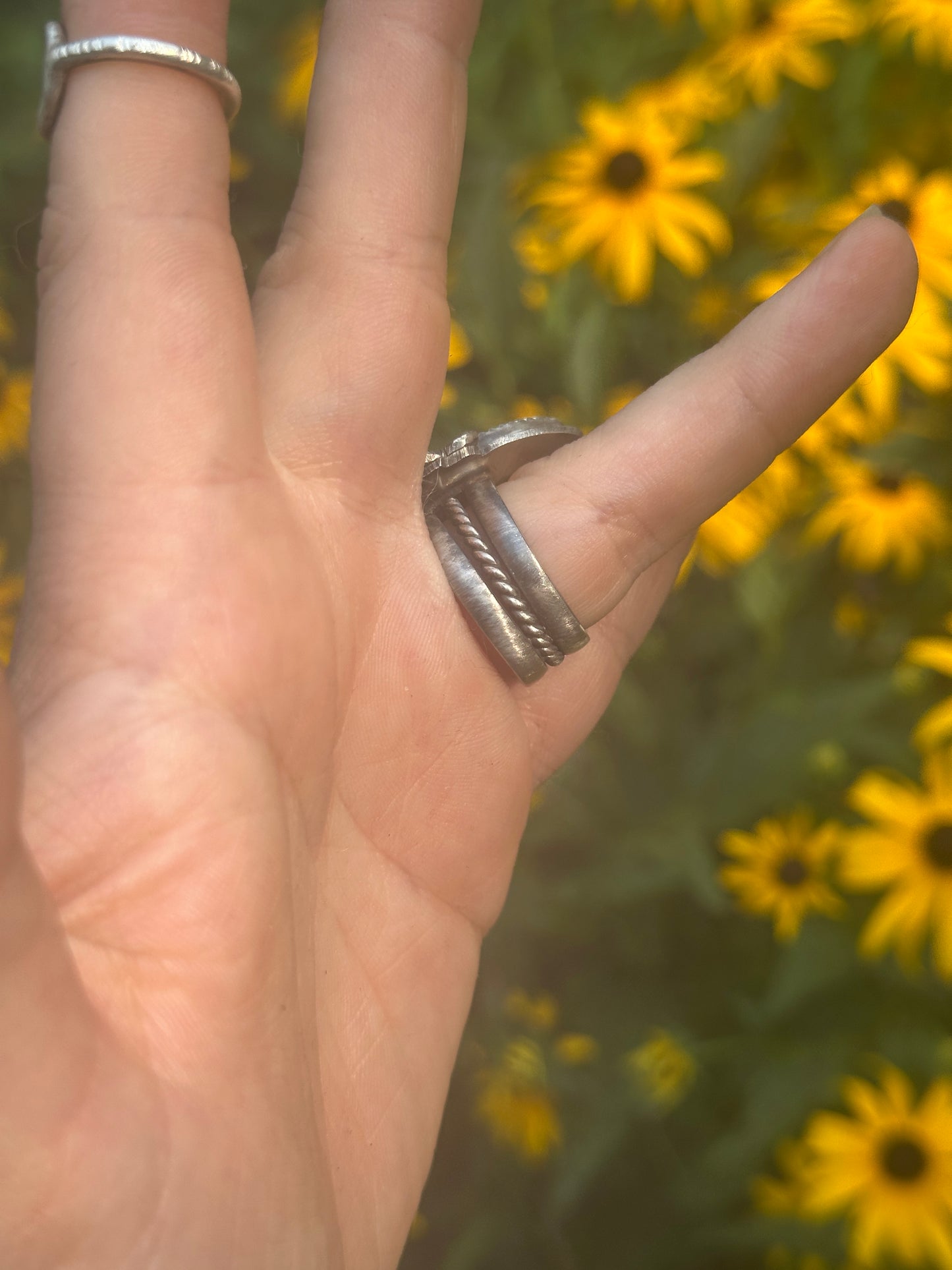 Light Turquoise + Succulent duo ring size 7