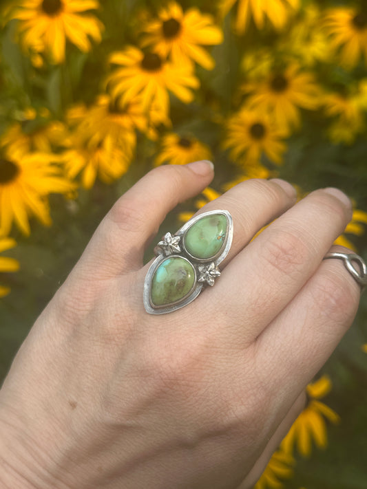 Sonoran Turquoise + Star Flower duo ring size 10