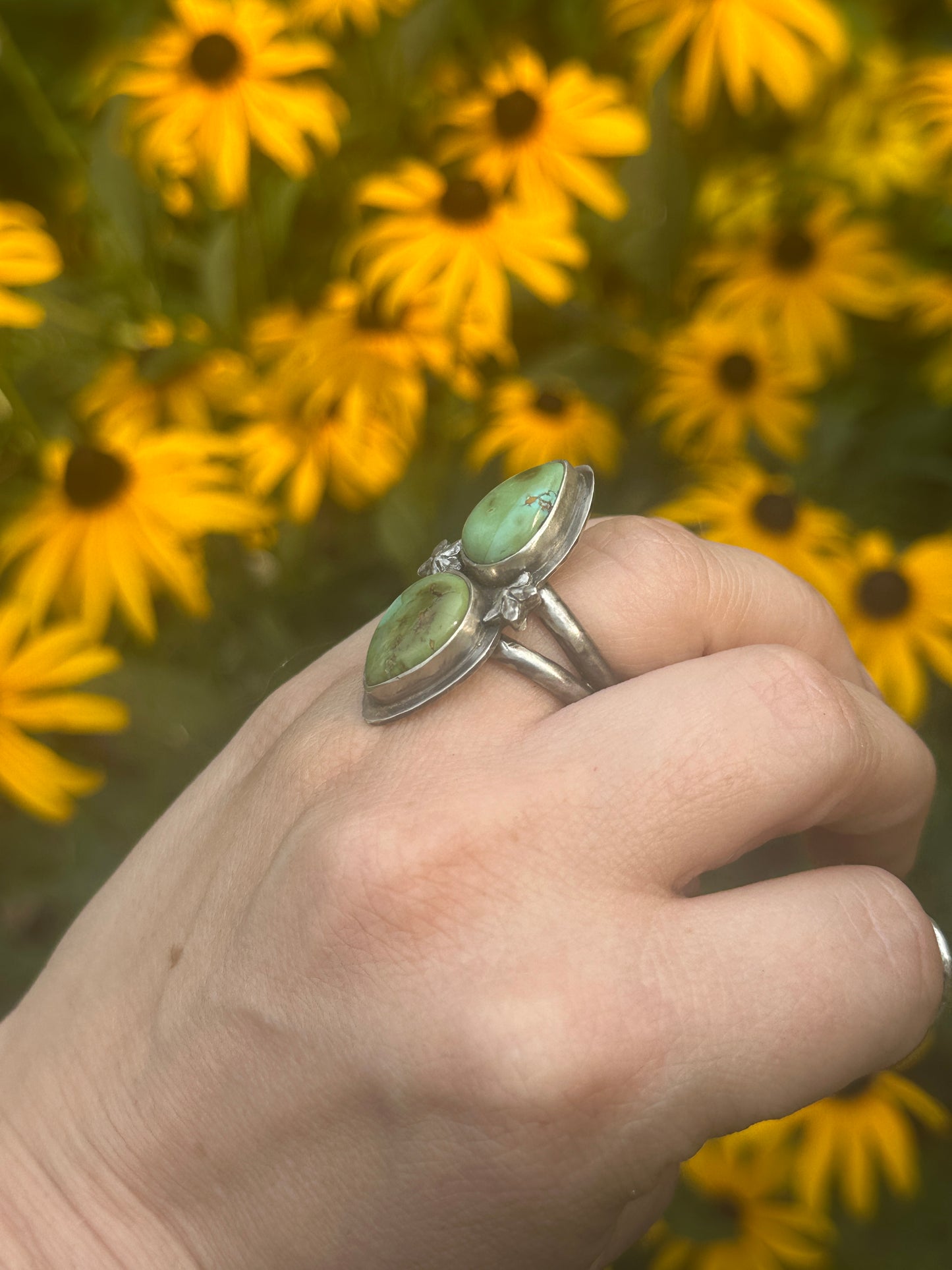 Sonoran Turquoise + Star Flower duo ring size 10