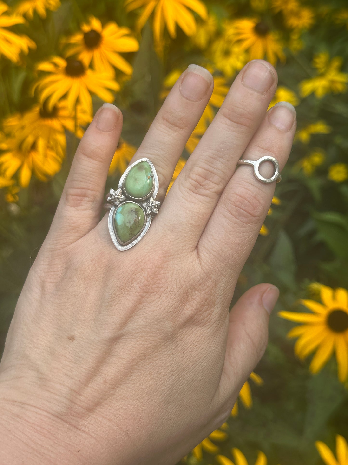 Sonoran Turquoise + Star Flower duo ring size 10