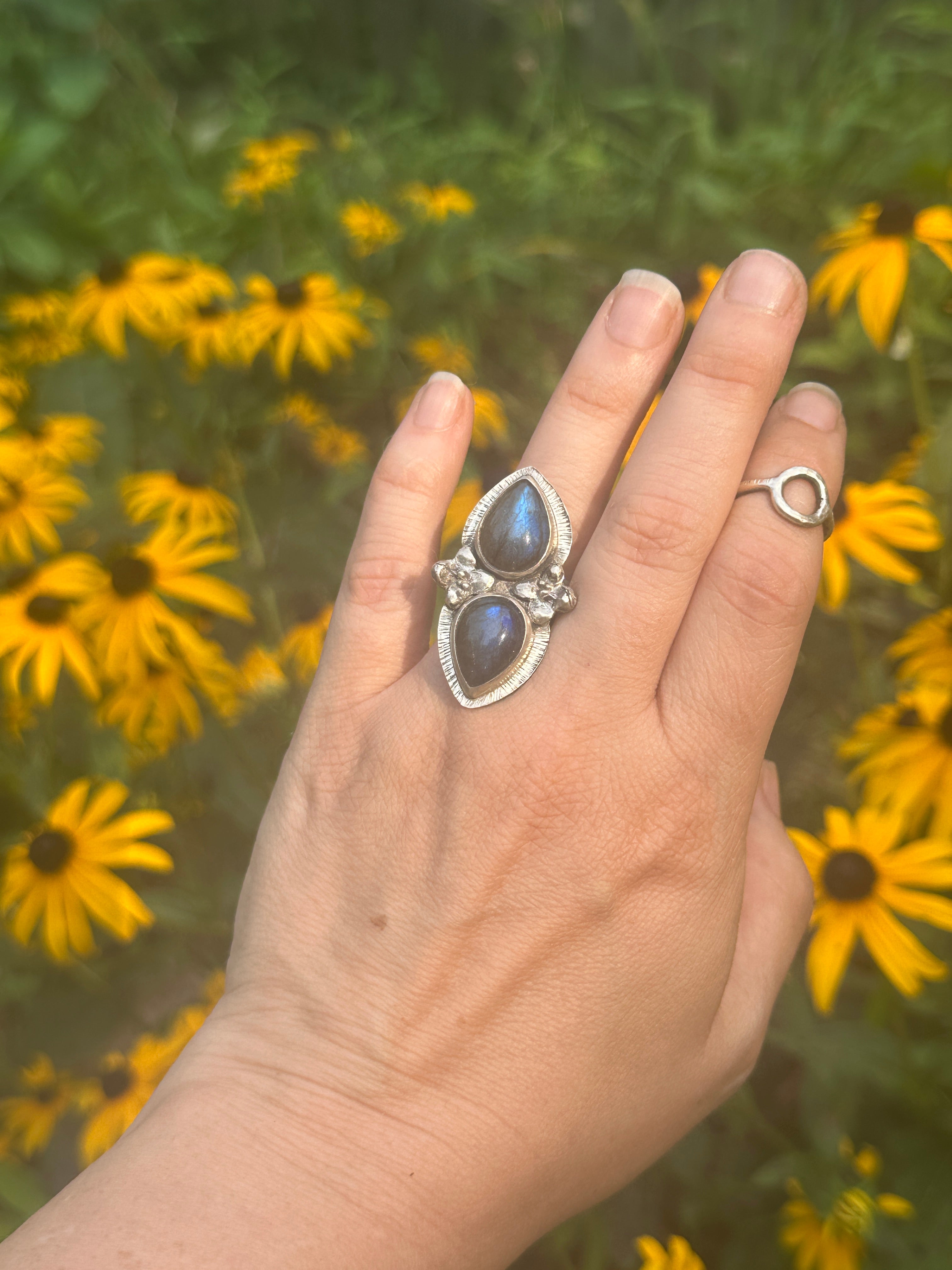 Labradorite + Succulent duo ring size 7.75 – Bean and Bear Studio
